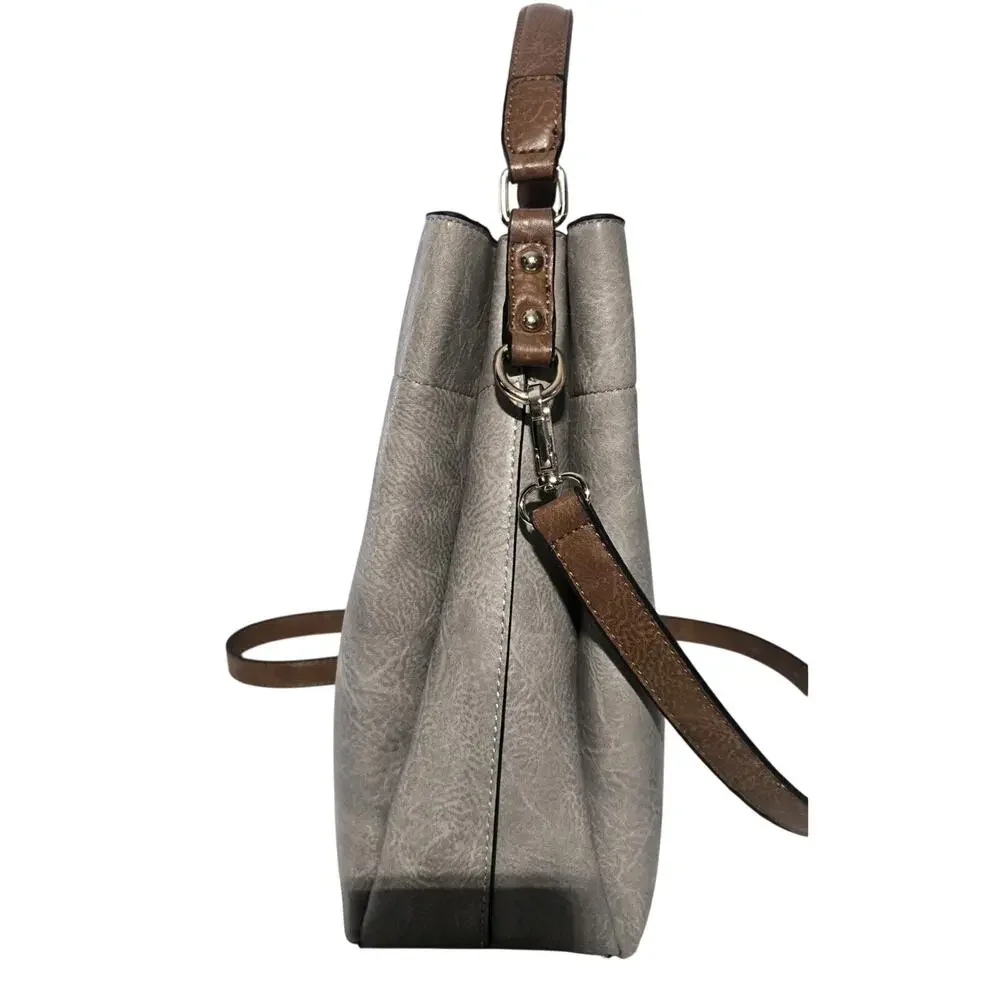 Jen& CO Satchel Adjustable Strap Crossbody Handbag Purse, Warm Grey New